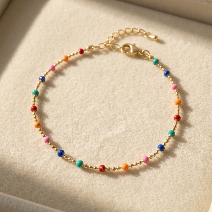Gold Plated Carnival Multi Coloured Beaded Bracelet