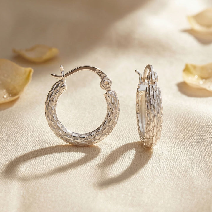 Sterling Silver Basket Weave Hinged Hoops