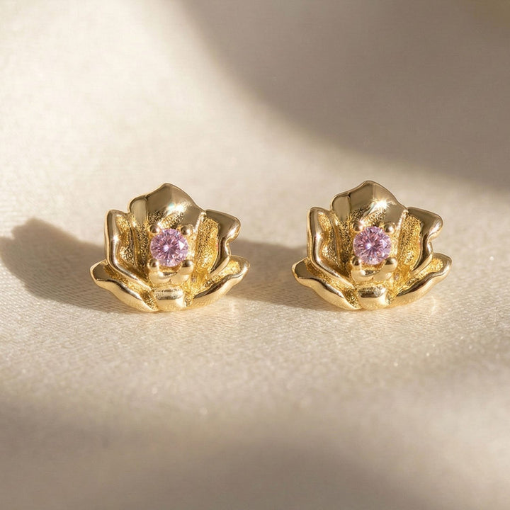 Alexandrite June Birthstone Rose Birthflower Gold Plated Stud Earrings
