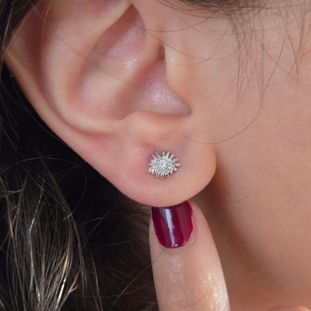 White Topaz April Birthstone Daisy Birthflower Sterling Silver Stud Earrings