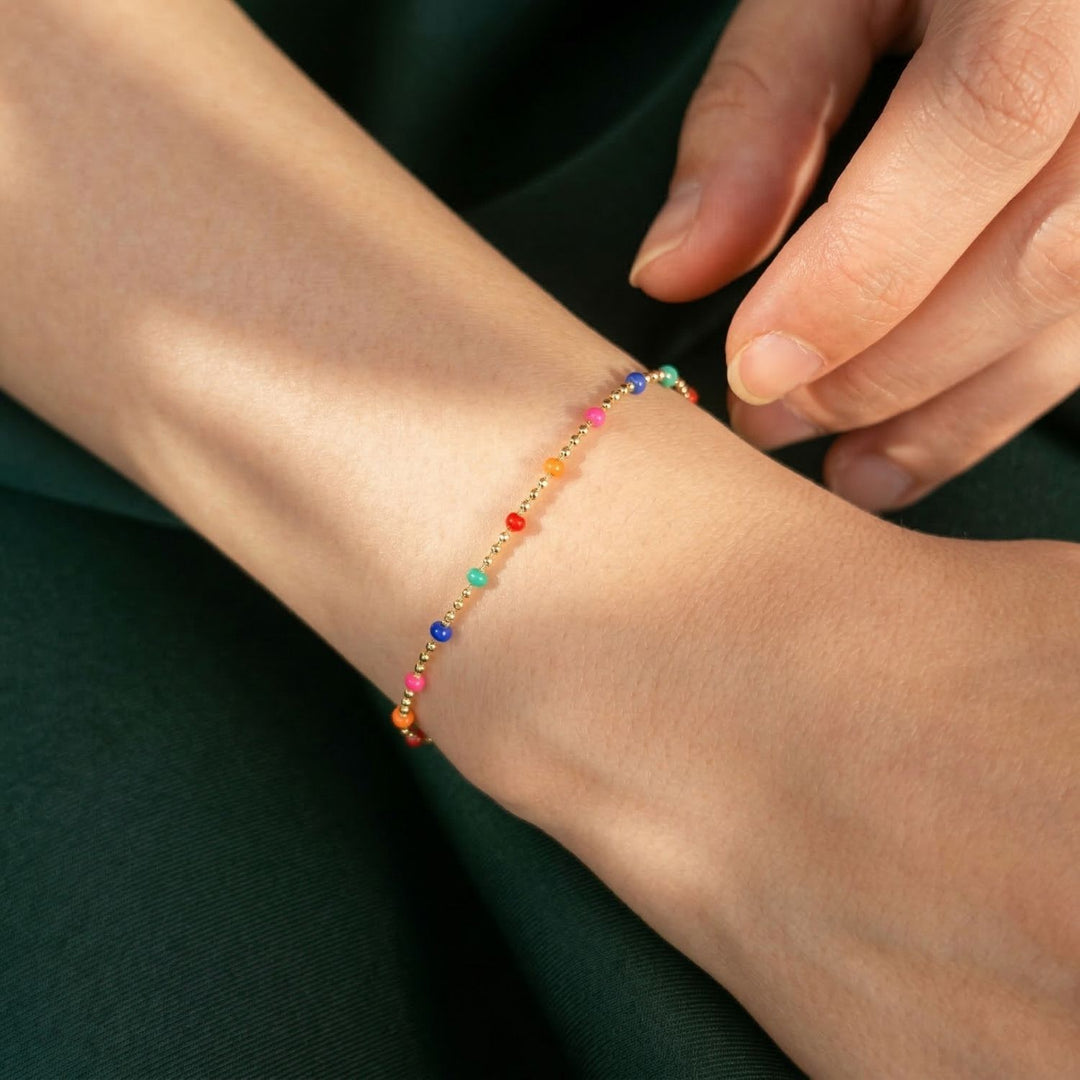 Gold Plated Carnival Multi Coloured Beaded Bracelet