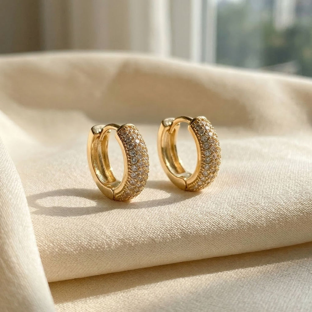 18ct Plated Pave Huggie Earrings