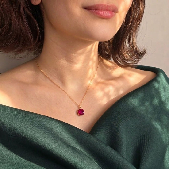 18ct Gold Vermeil Plated Round Ruby July Birthstone Necklace