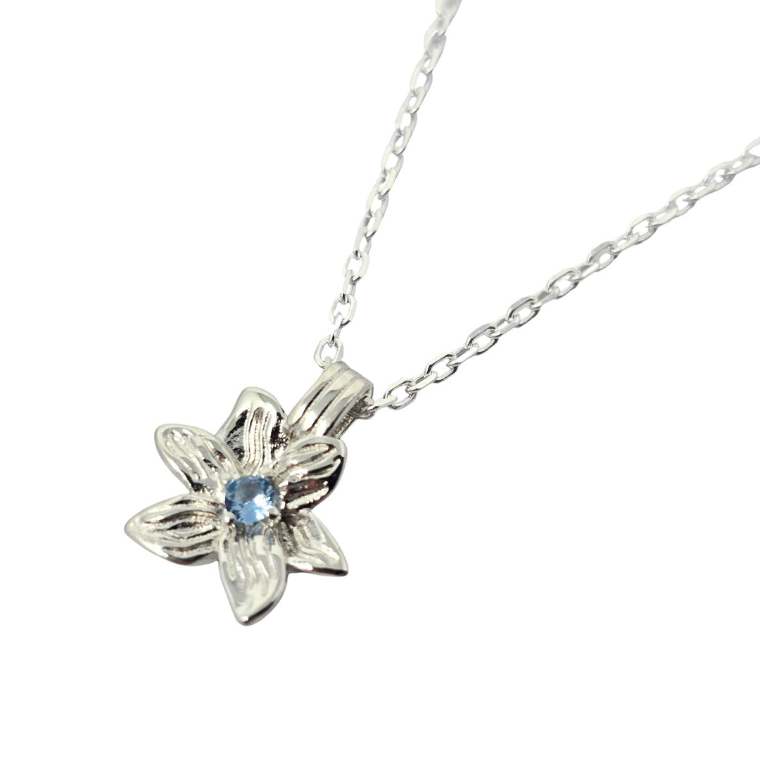 Aquamarine March Birthstone Daffodil Birthflower Sterling Silver Charm Necklace