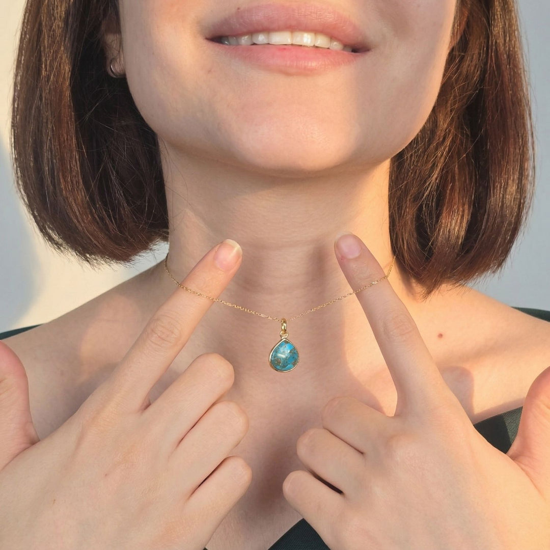Blue Turquoise December Birthstone Gold Plated Necklace