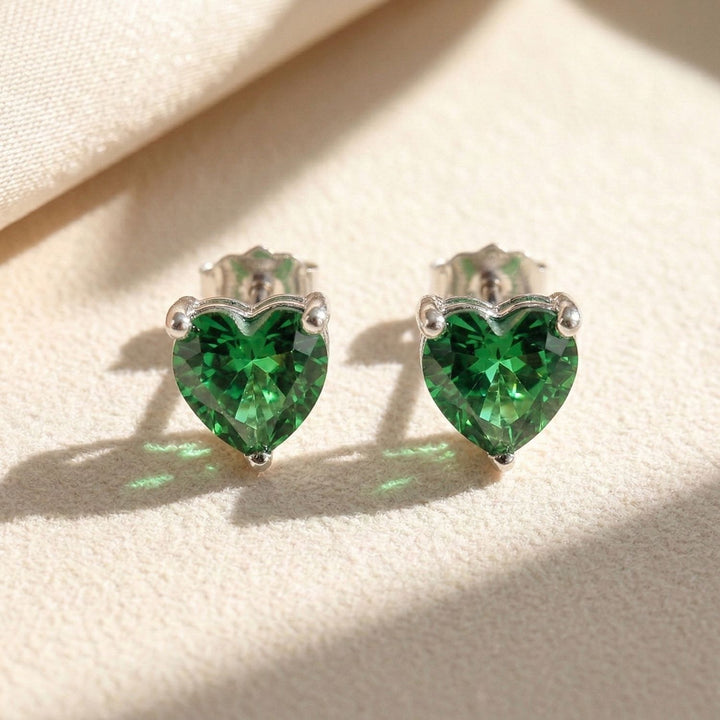 Emerald Heart Sterling Silver Stud Gemstone Earrings