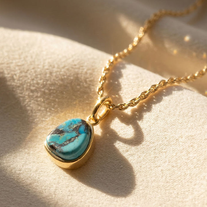 Statement Gold Vermeil Plated Turquoise December Birthstone Crystal Rope Necklace