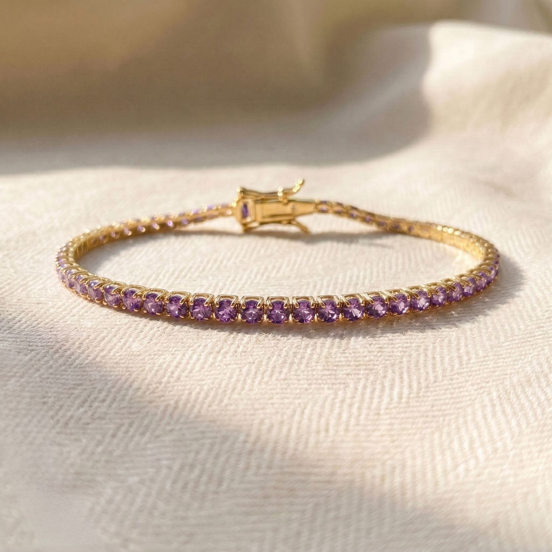 Alexandrite June Birthstone Gold Plated Dainty Tennis Bracelet