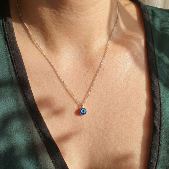 Turkish Evil Eye Sterling Silver Pendant Charm Necklace