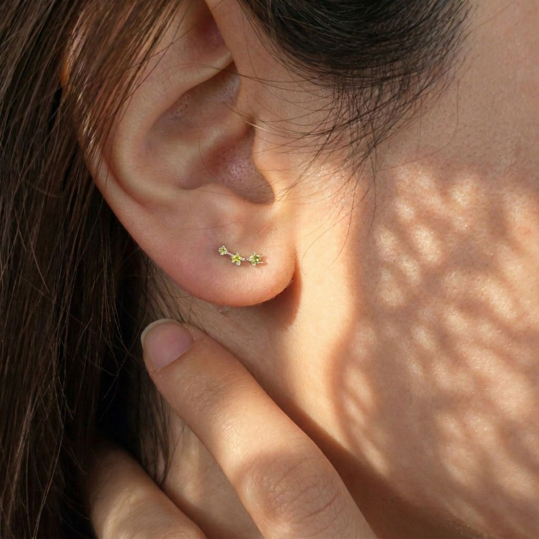 Peridot August Birthstone Climber Silver Stud Earrings