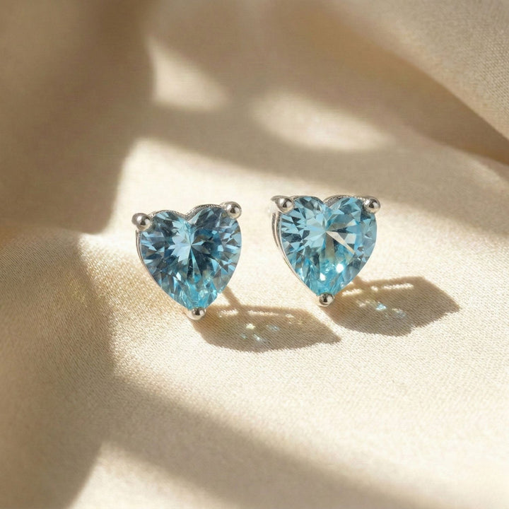 Aquamarine Heart Sterling Silver Stud Gemstone Earrings