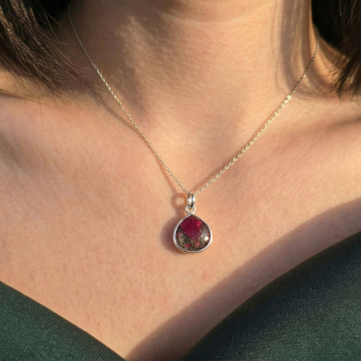 Garnet January Birthstone Sterling Silver Charm Necklace