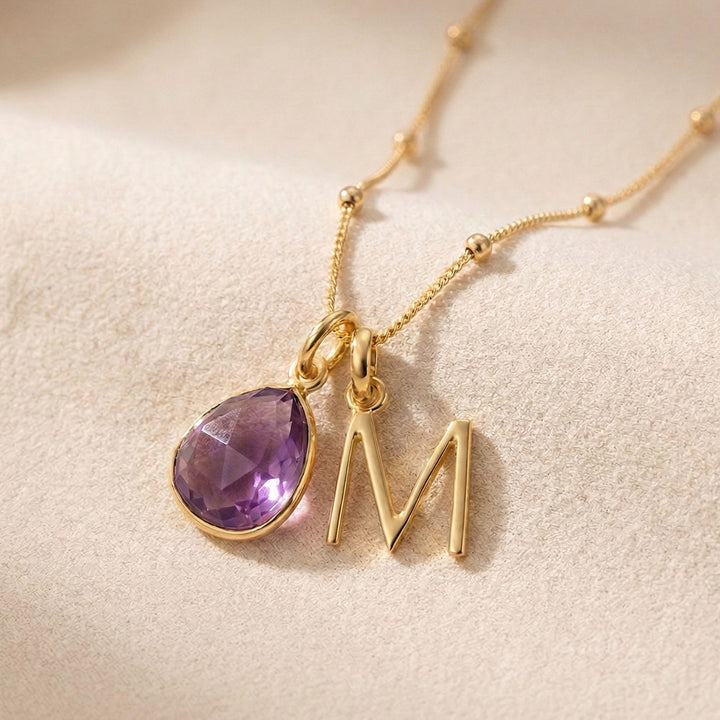 18ct Gold Plated Alexandrite June Birthstone Crystal Initial Necklace