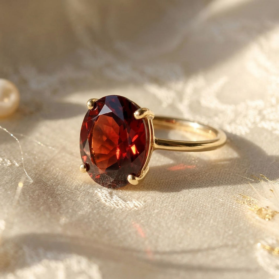 18ct Gold Vermeil Garnet January Birthstone Crystal  Glow Ring