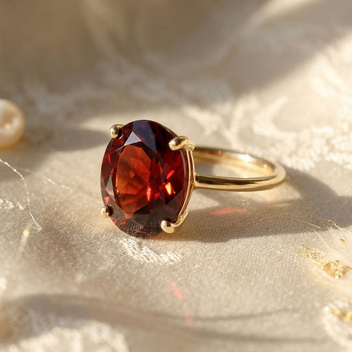 18ct Gold Vermeil Garnet January Birthstone Crystal  Glow Ring