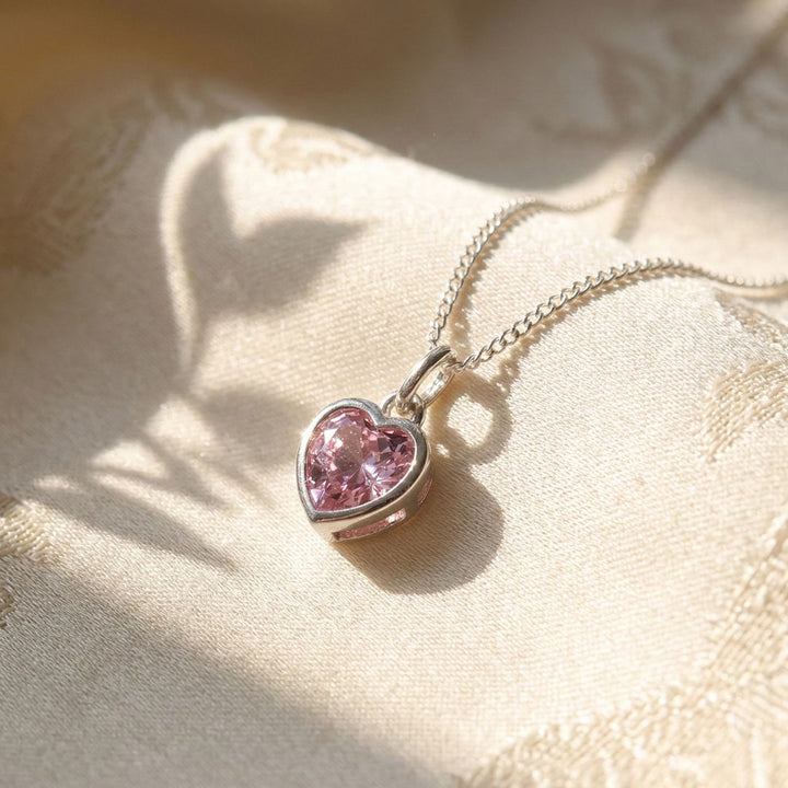 Mini Heart Rose Quartz October Birthstone Necklace