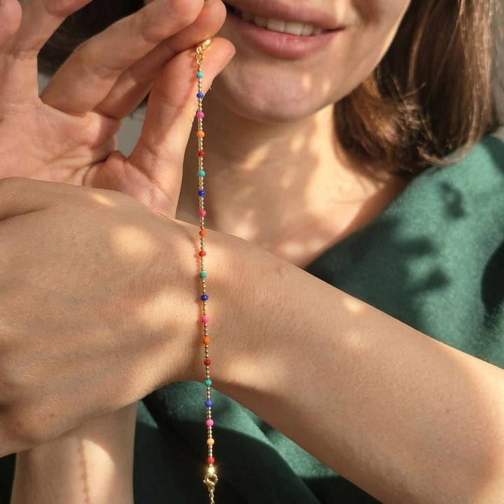 Gold Plated Carnival Multi Coloured Beaded Bracelet