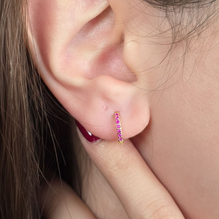 Ruby July Birthstone Small Huggie Hoop Earrings