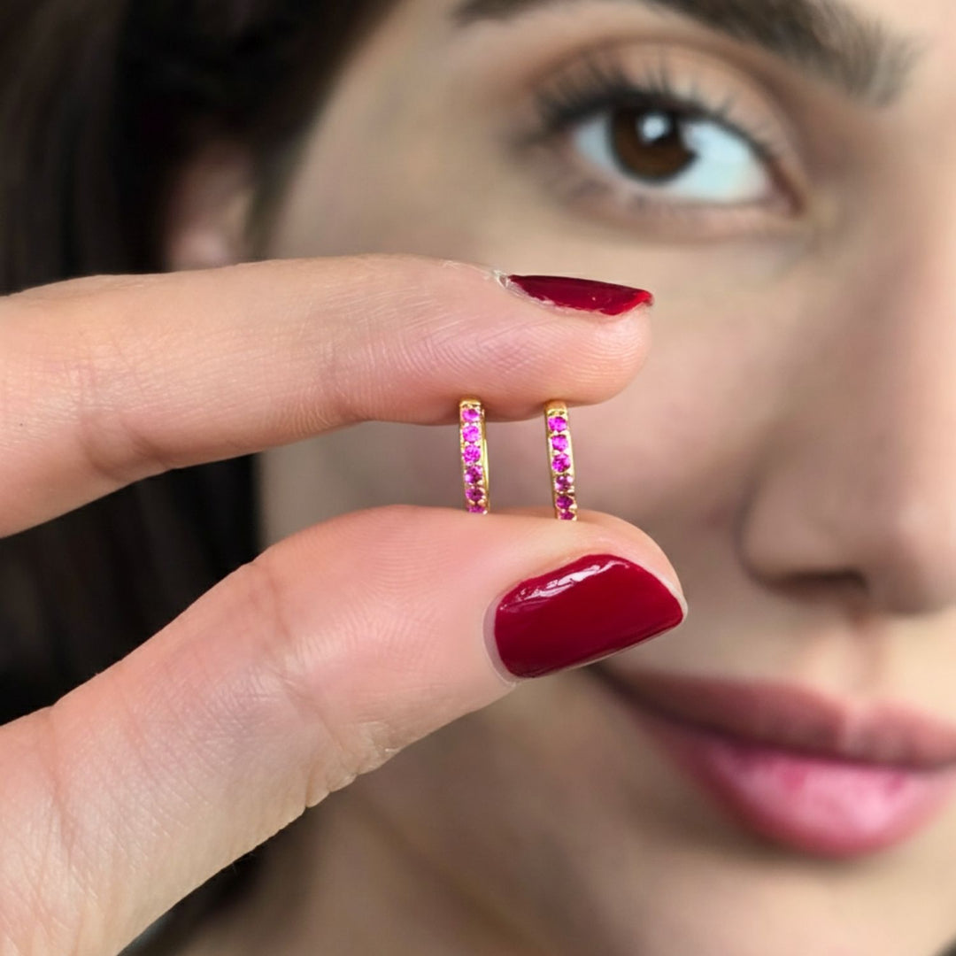Ruby July Birthstone Small Huggie Hoop Earrings