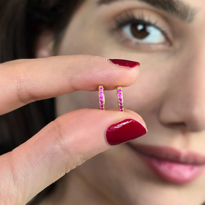 Ruby July Birthstone Small Huggie Hoop Earrings