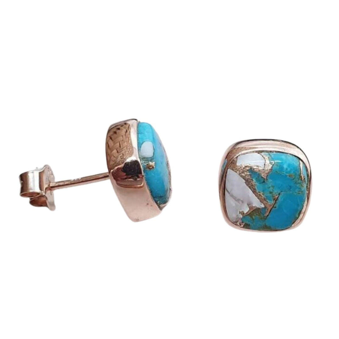 Rose Gold Vermeil Plated Opal And Turquoise Gemstone Stud Earrings
