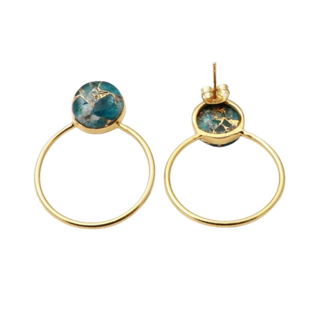 18ct Gold Plated Round Hoop Turquoise Gemstone Earrings