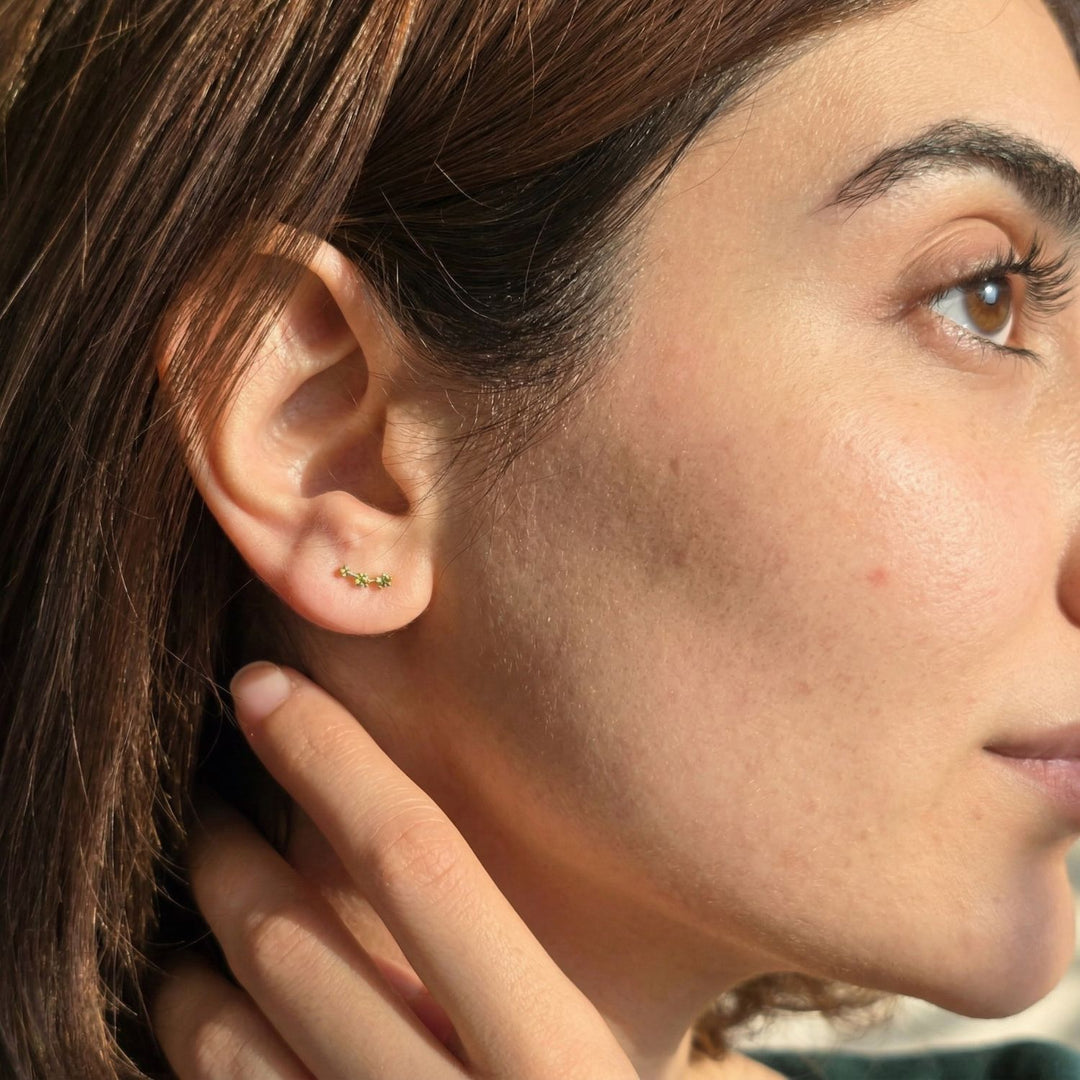 Peridot August Birthstone Climber Silver Stud Earrings