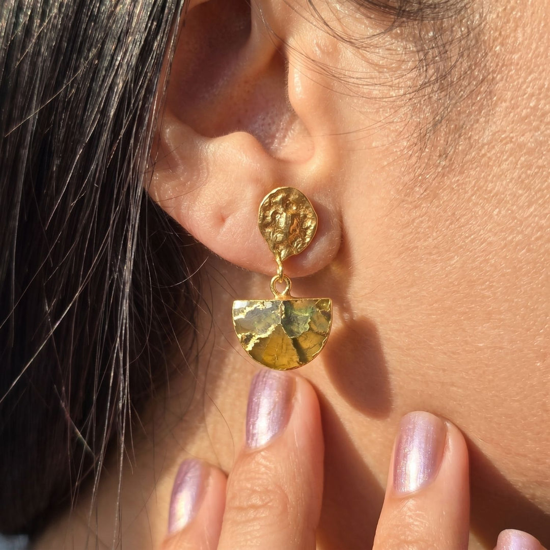 Hammered Citrine November Birthstone Statement Earrings