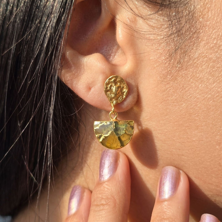 Hammered Citrine November Birthstone Statement Earrings