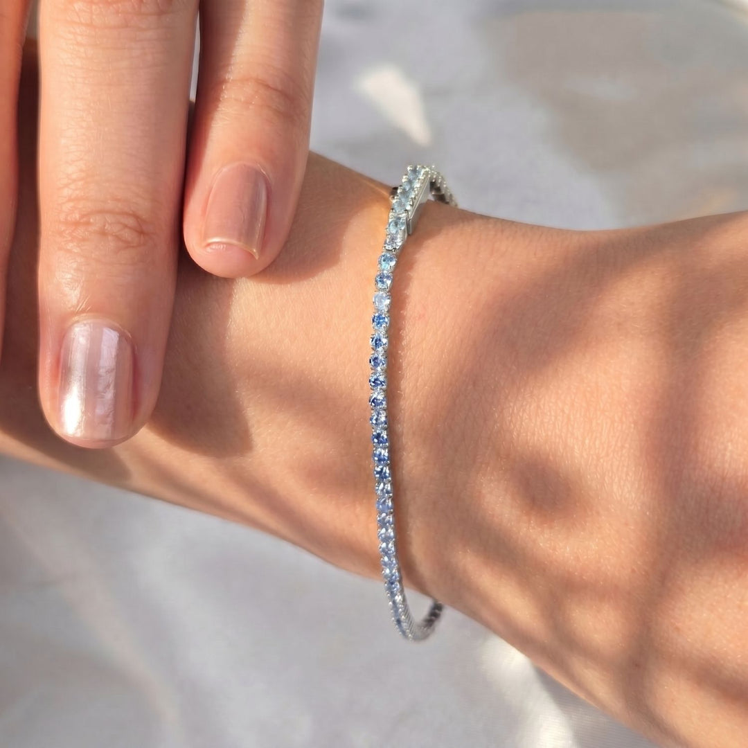 Sterling Silver Aquamarine March Birthstone Tennis Bracelet