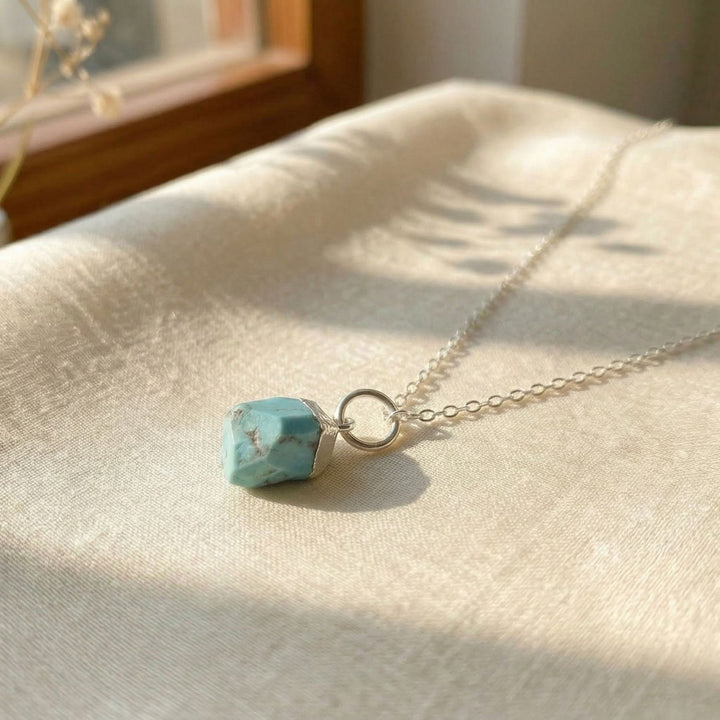 Raw Turquoise December Birthstone Sterling Silver Necklace