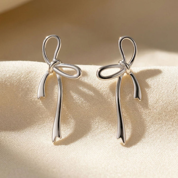 Sterling Silver Bow Tie Tassel Wedding Stud Earrings