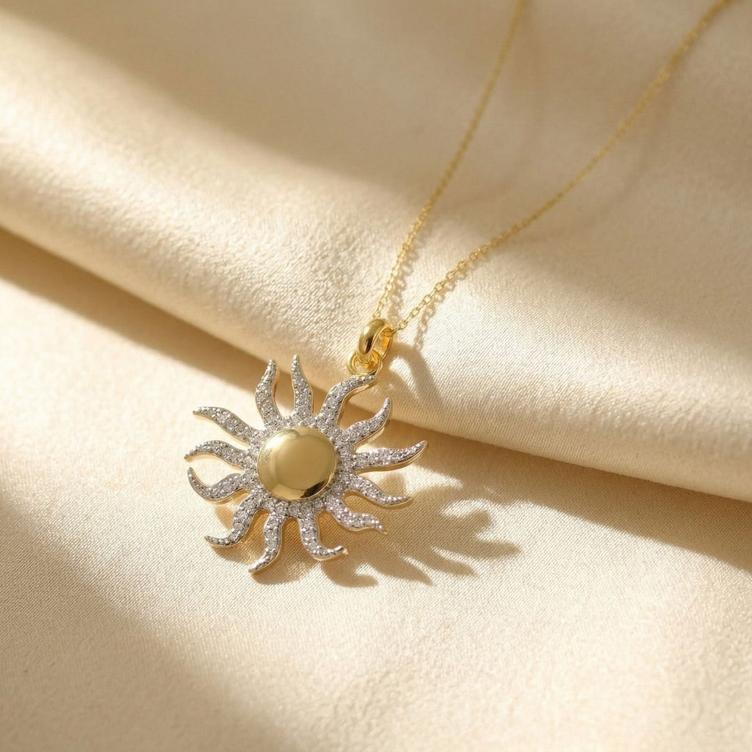 Gold Plated Distant Sun Pendant Charm Necklace