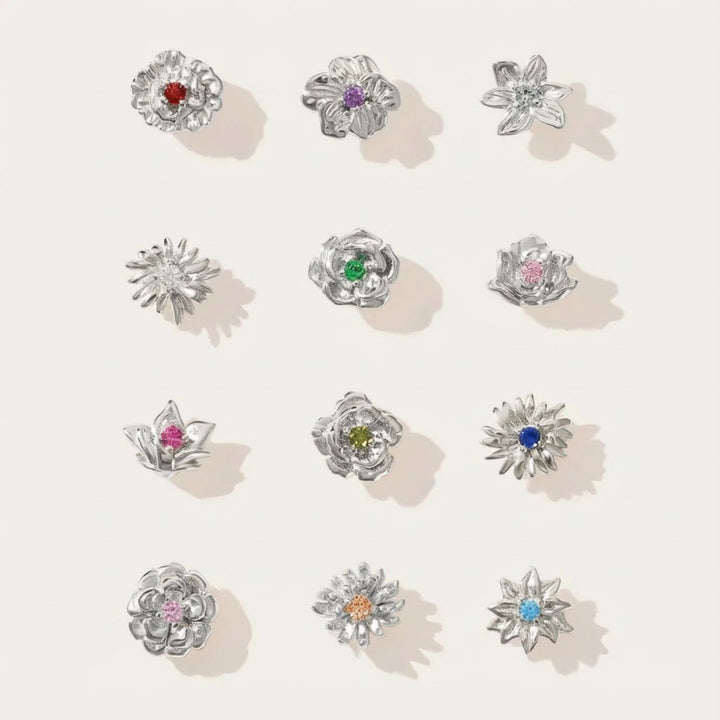 Peridot August Birthstone Poppy Birthflower Sterling Silver Stud Earrings