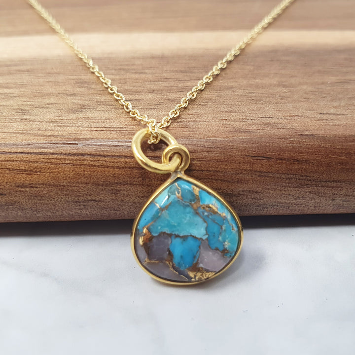 18ct Gold Vermeil Plated Opal & Turquoise Necklace