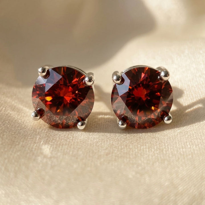 Garnet Moissanite Crystal Sterling Silver Earrings