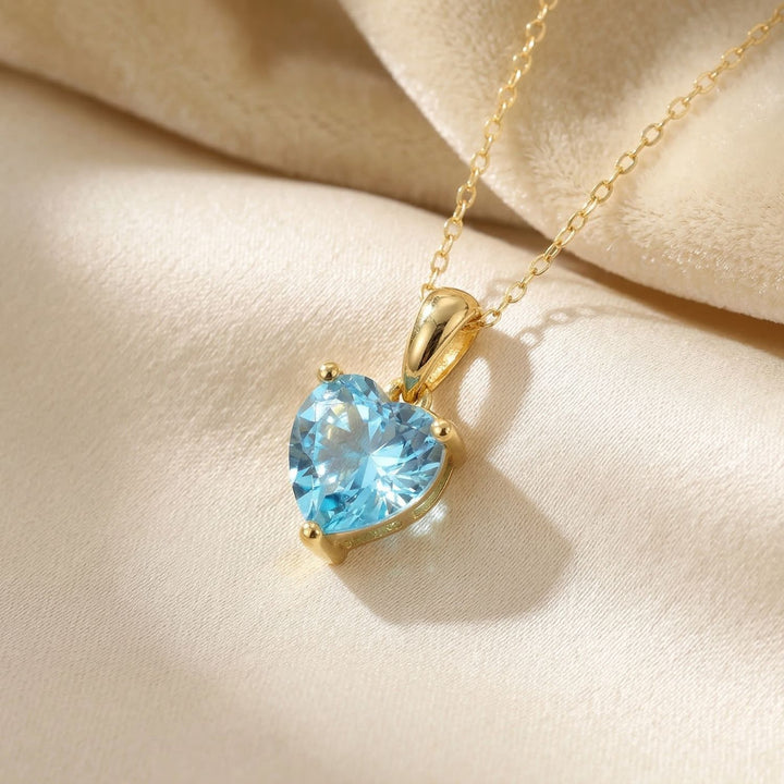 Blue Topaz December Birthstone Love Heart Necklace