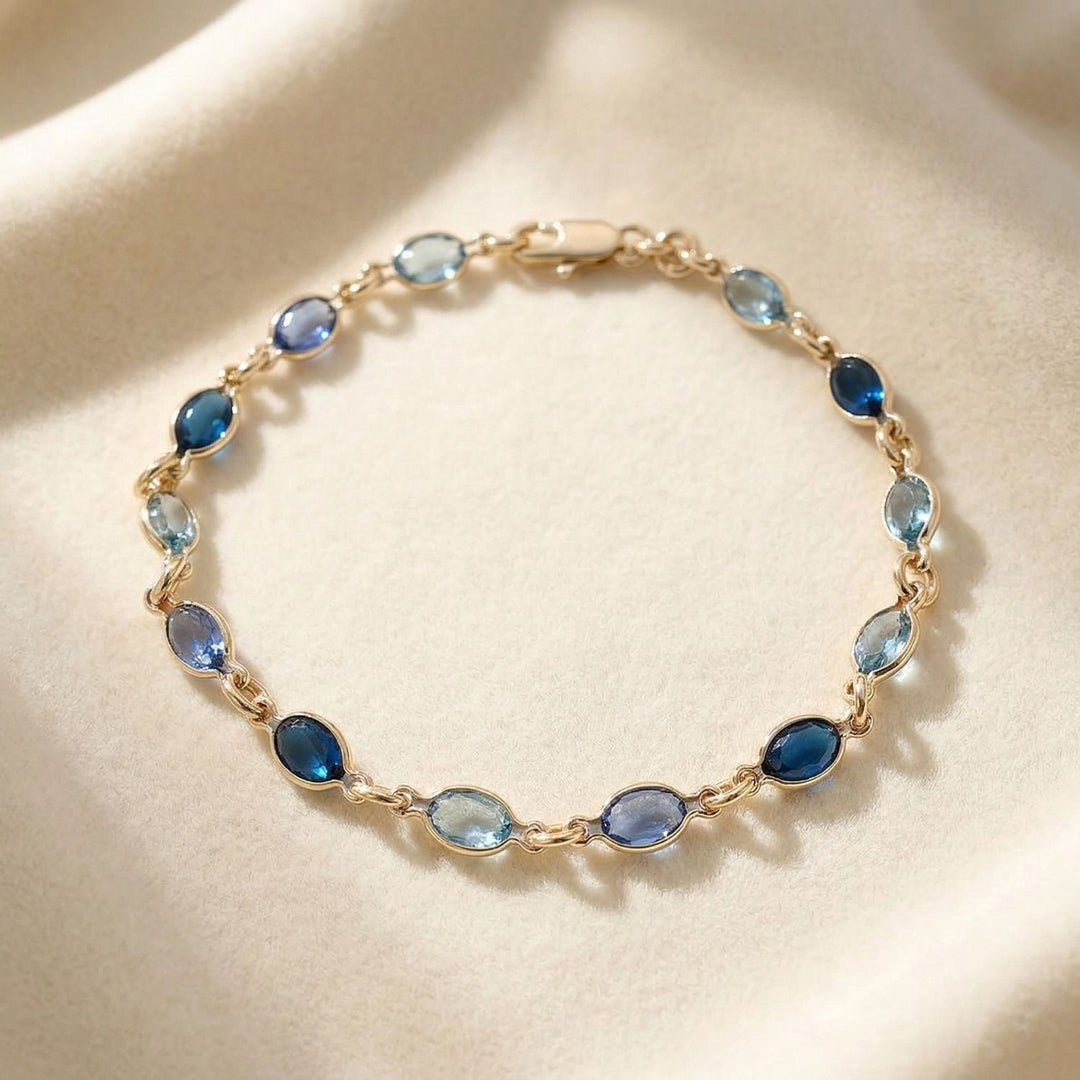 Blue Crystal Multi Gemstone Gold Plated Bracelet