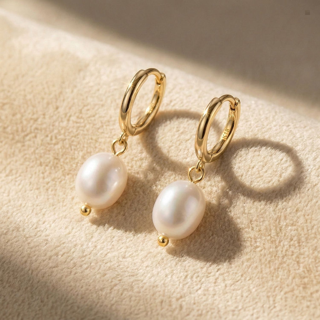 18ct Vermeil Pearl Mini Hoop Huggie Earrings