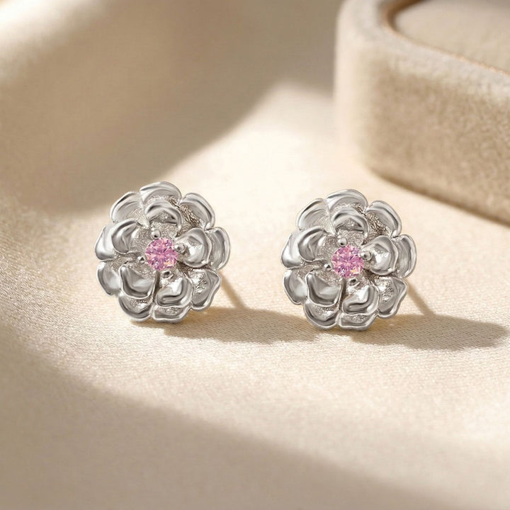 Pink Toumaline October Birthstone Marigold Birthflower Sterling Silver Stud Earrings