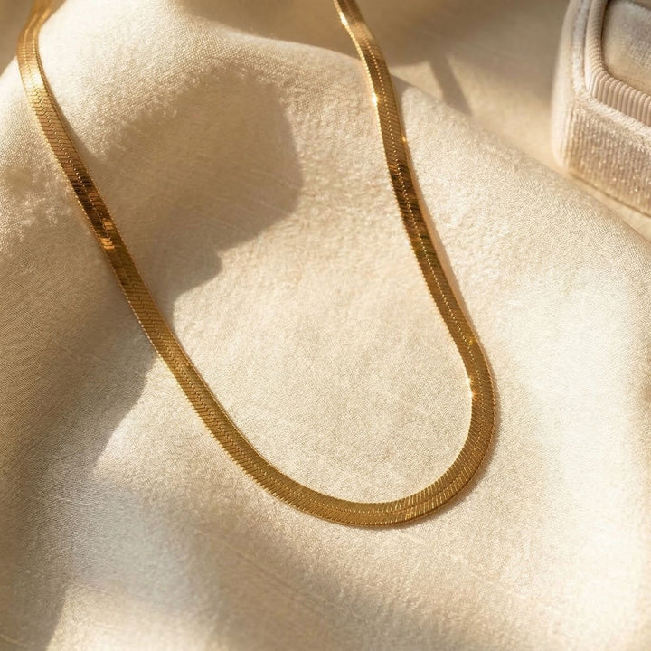 18ct Gold Plated Herringbone Snake Chain Necklace
