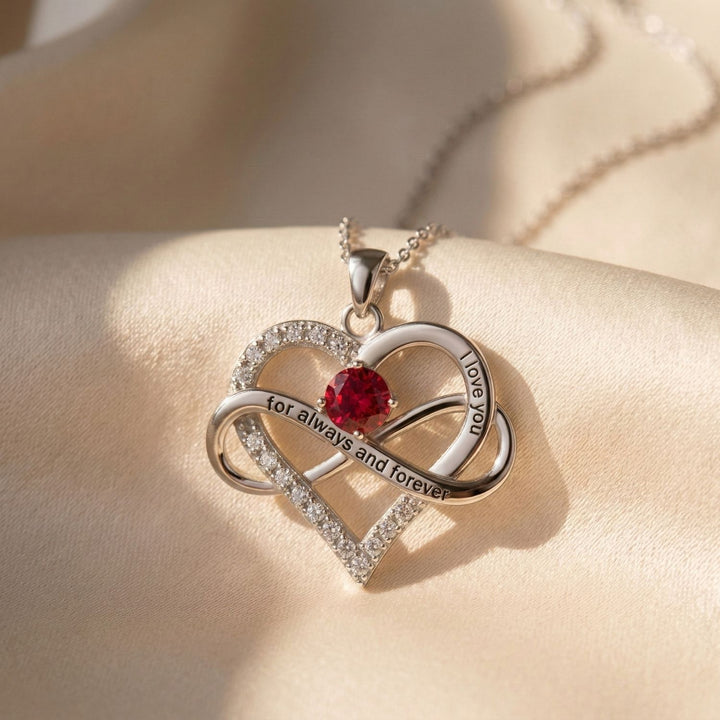 Ruby Gemstone Heart Romantic Love Silver Necklace