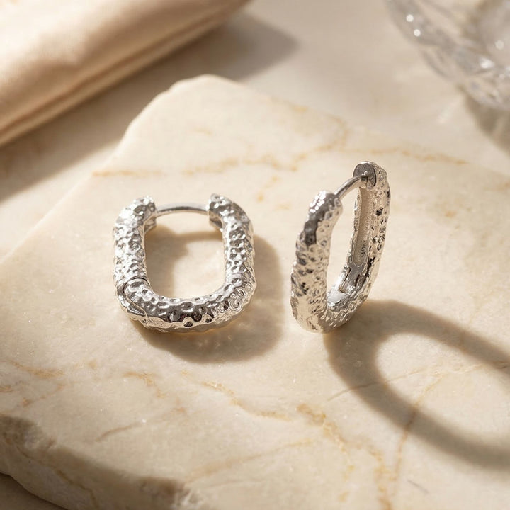 Sterling Silver U-shaped Molten Hinged Huggie Earrings