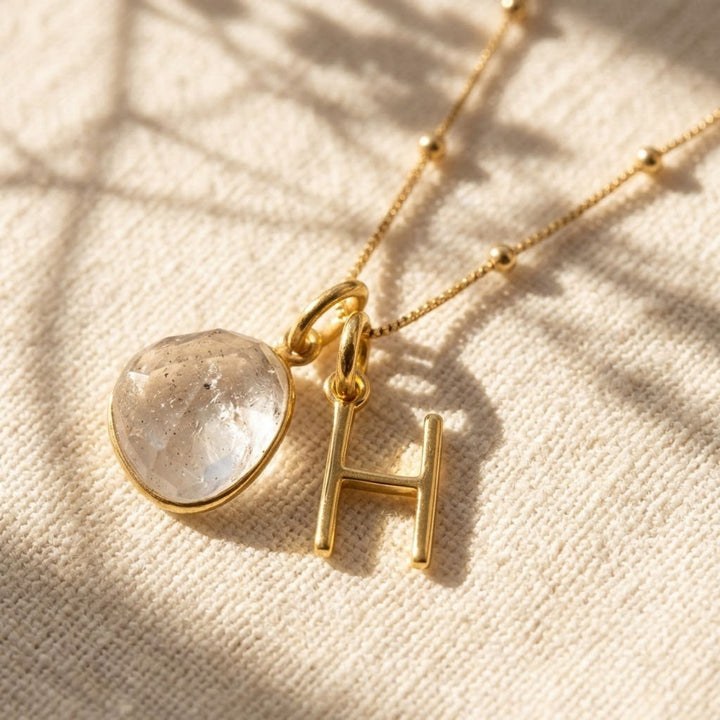 18ct Gold Vermeil Plated Herkimer Diamond Crystal Initial Necklace