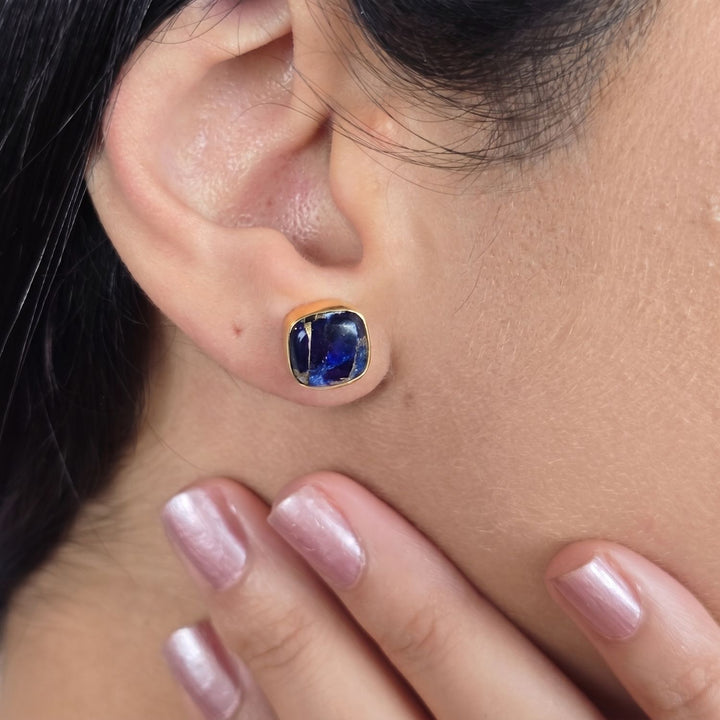 Sapphire September Birthstone Gold Plated Stud Earrings