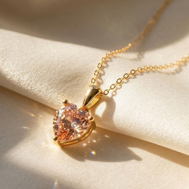 Citrine November Birthstone Love Heart Pendant Necklace