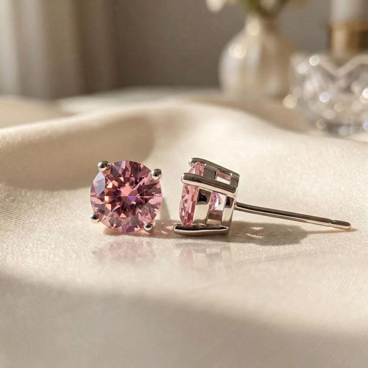 Pink Tourmaline Moissanite Crystal Sterling Silver Earrings