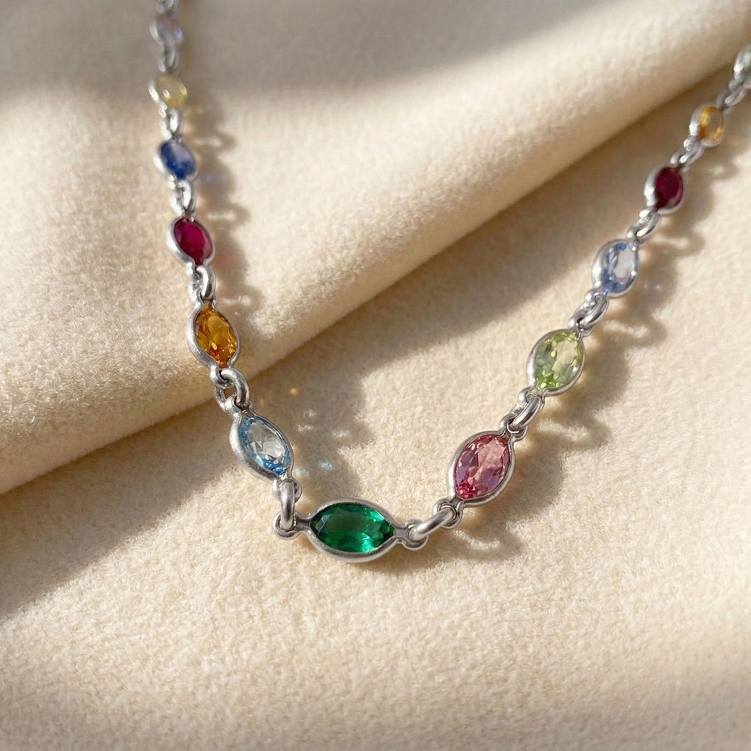 Colourful Multi Gemstone Sterling Silver Chain Necklace