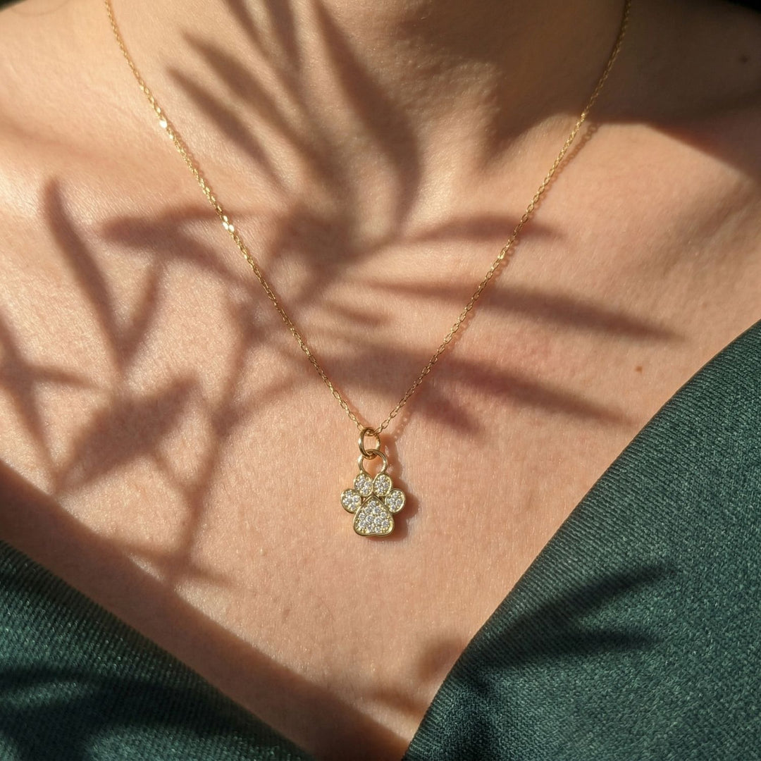 Mini Dog Cat Paw Print Charm Gold Plated Necklace