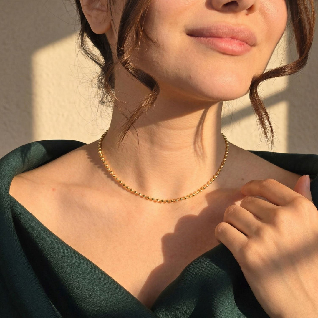 18ct Gold Plated Ball Chain Choker Necklace